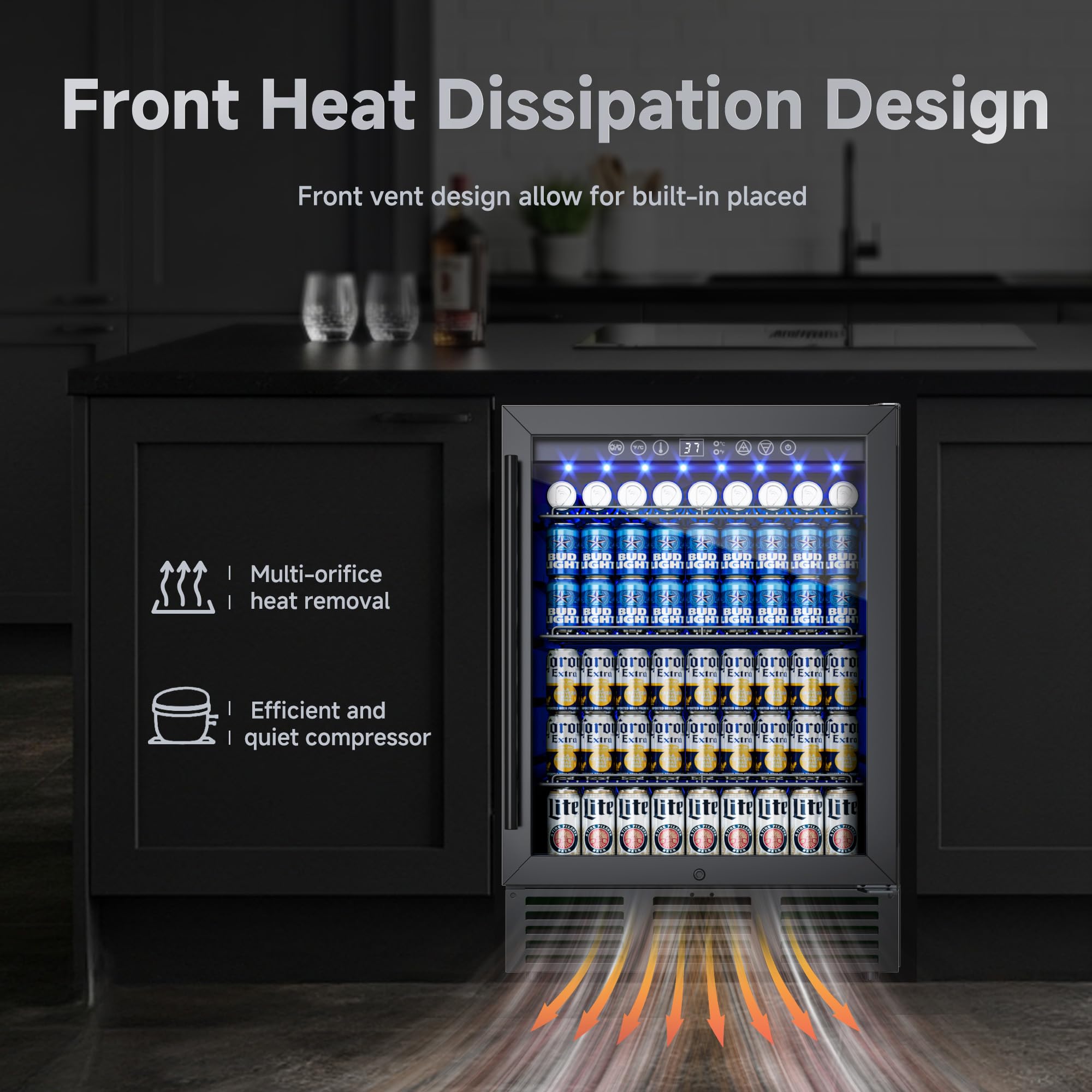 ICEVIVAL Refrigerador de bebidas de 24 pulgadas, 180 latas refrigerador de bebidas debajo del mostrador con puerta de vidrio, luz LED, refrigerador de cerveza incorporado o independiente para refrescos, agua, vino - hogar, bar u oficina