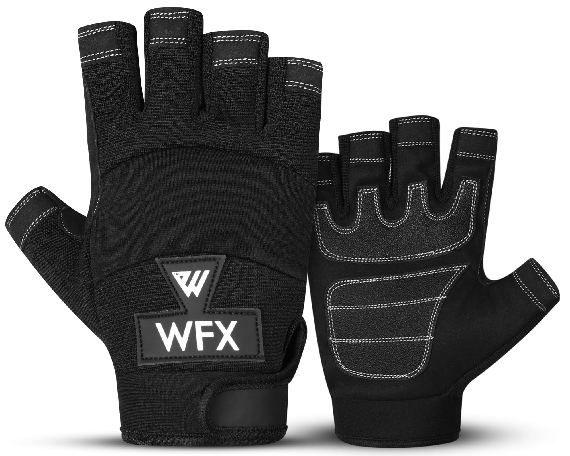 WFX Tough Fingerless Performance Gloves Protection Work Gloves, Padded Palm, Half-Finger Black (XL)