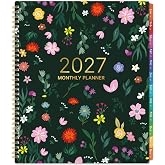 2027 Monthly Planner - January 2027 - December 2027, 12 Monthly Planner/Calendar 2027, 9" x 11", 18 Months, Colorful Tabs, Back Pocket, Holidays, Twin-Wire Binding, Note Pages