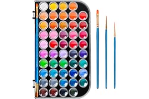 DUSHCO 48 Color Solid Watercolor Paint Set with 3 Wooden Brushes - Non-Toxic, Vibrant & Washable Watercolor Kit for Artists, Children, Beginners, Kids - Portable Watercolor Painting Set for Travel & Studio