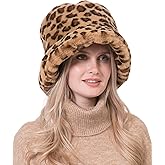Rulala Fancy Women's Faux Fur Cow Bucket Hats Ladie's Unique Camouflage Printed Fisherman Cap