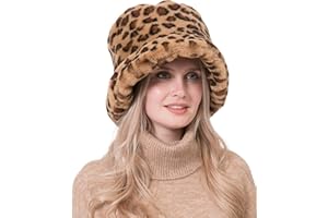 Rulala Fancy Women's Faux Fur Cow Bucket Hats Ladie's Unique Camouflage Printed Fisherman Cap
