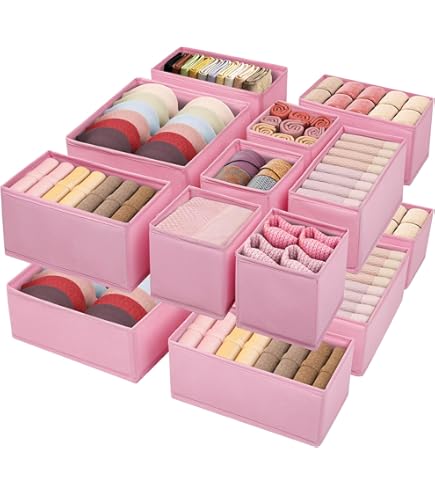 Criusia 10-Pack Drawer Organizers For Clothes - Foldable Fabric Bins For Baby Clothes, Socks, Underwear (Pink, 3 Sizes)