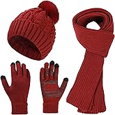 Women Winter Beanie Hat Circle Scarf Set Pompoms Peruvian Ski Snow Ear Flaps Cold Weather Warm Sherpa Knit Hats Fleece Lined