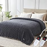 Easthome Electric Heated Blanket Queen Size Dual Control - Jacquard Checkered Sherpa 84"x90" Fast Heating Bed Blankets with 6 Heating Levels & 10 Hours Auto Off, Over-Heat Protection ETL, Dark Gray