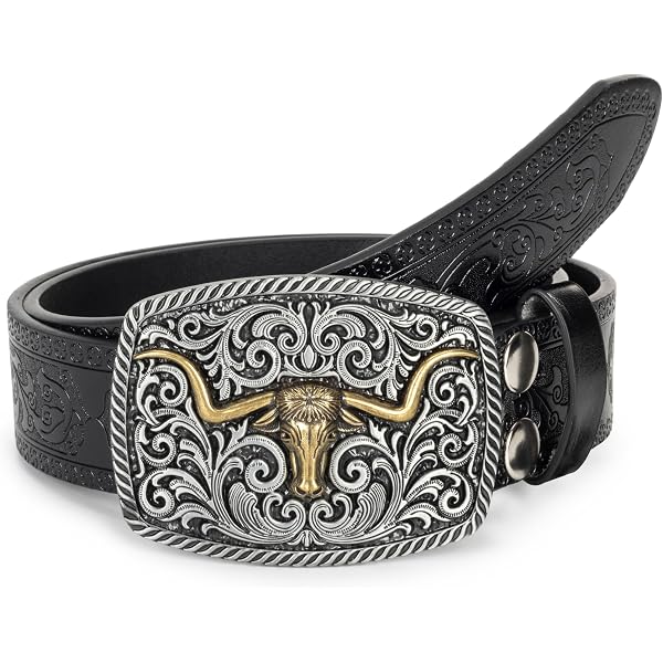 KUTTOR Western Cowboy Belt Set with Removable Mustang Buckle 