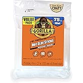 Gorilla Hot Glue Sticks, Mini Size, 4" Long x .27" Diameter, 75 Count, Clear, Bonds: Wood, Metal, Glass, Plastic, Floral, Fab