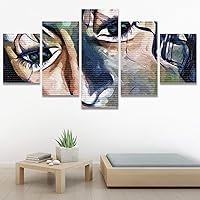 SIGNWIN 5 Panel Canvas Wall Art Decorative Elements Graffiti & Street Art Mixed Media Multicolor Patterns Whimsical for Home Decorations Ready to Hang - 60