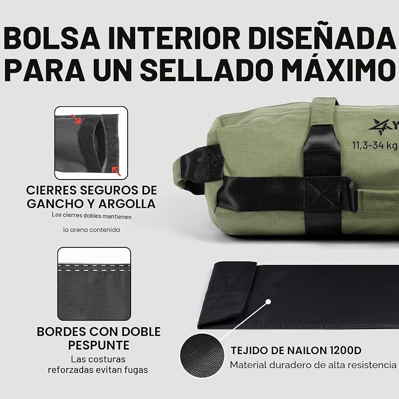 Saco de areia EK64, Green Army, 0 - 34 quilogramas, saco pesado para treino de corrida, saco de areia para treino funcional, crossfit, fitness, condicionamento físico