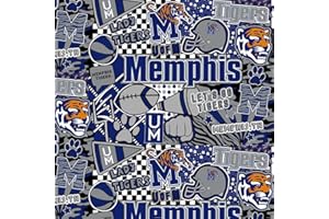 SYKEL ENTERPRISES Memphis Tigers NCAA College Graffiti Pop Art Design Digitally Printed 43" Wide 100% Cotton Fabric Sold by Yard