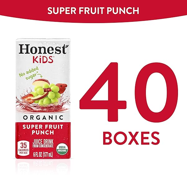 HONEST KIDS SUPER FRUIT PUNCH, ORGANIC JUICE DRINK, 6 FL OZ JUICE BOXES, 6 FL OZ (PACK OF 40)
