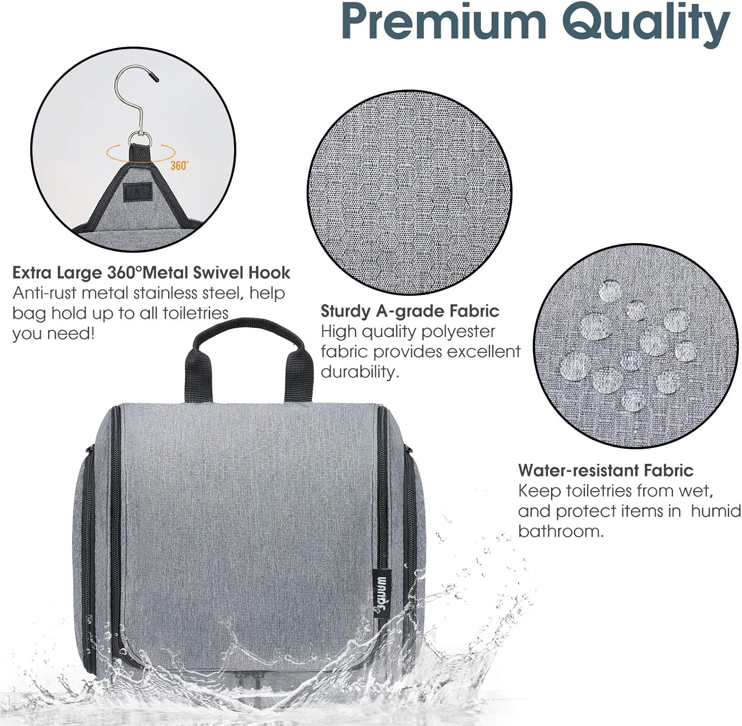 WANDF Toiletry Bag with Medicine Pocket Jewellery Bag and Clear Wet Separation Compartments Water-resistant Nylon Travel Shaving Dopp Kit Travel (Grey): Clothing