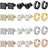 NEWITIN 12 Pairs Stainless Steel Stud Earrings for Men Hypoallergenic Earring Unisex Studs Inlaid Cubic Zirconia Men Earrings Hoop CZ Stud Earring Set for Women