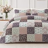 Exclusivo Mezcla Reversible Boho Quilts King Size, Brown Bedspreads Lightweight Coverlet All Season Patchwork Quilt Bedding Set with Printed Floral Pattern (1 Quilt, 2 Pillow Shams)