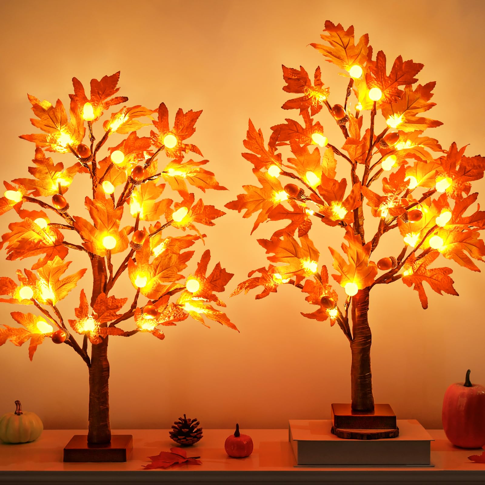 Photo 1 of [2 Pack & Timer] 24 Inch Lighted Fall Maple Tree for Fall Decorations with 48 LED Timer Battery Operated Artificial Fall Light up Trees for Home Indoor Outdoor Autumn Harvest Thanksgiving Table Decor