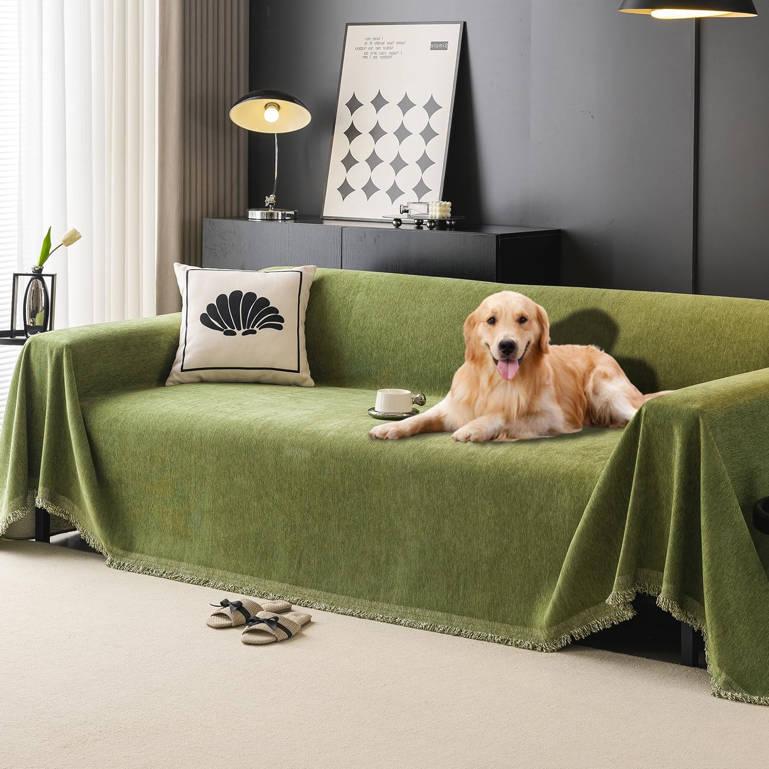 Photo 1 of 100% Waterproof Sofa Covers for Pets Washable Couch Covers Dogs Cats Sofa SlipCover for 3-4 Cushion Couches Sectional Couches Furniture Protector Covers for Living Room(Green,71" x 134")