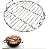 Brunkoir 13 Inch Round Grill Grate, Stainless Steel BBQ Grilling Grate with Handle for Charcoal Grill, Camping, Picnic, Fire Pit, Outdoor Cooking
