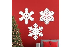 Spiareal 3 Pcs Christmas Wooden Snowflakes Decorations for Wall 12 Inch Large White Winter Country Snowflake Ornaments Crafts for Fireplace, Room, Porch