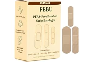 FEBU Eco-Friendly Bamboo Fabric Bandages | PFAS Free Flexible Fabric Bandages | Natural Hypoallergenic Bandage for Scrapes, Cuts & First Aid | Fully Compostable, Latex Free Bandage | 75 Count Strip