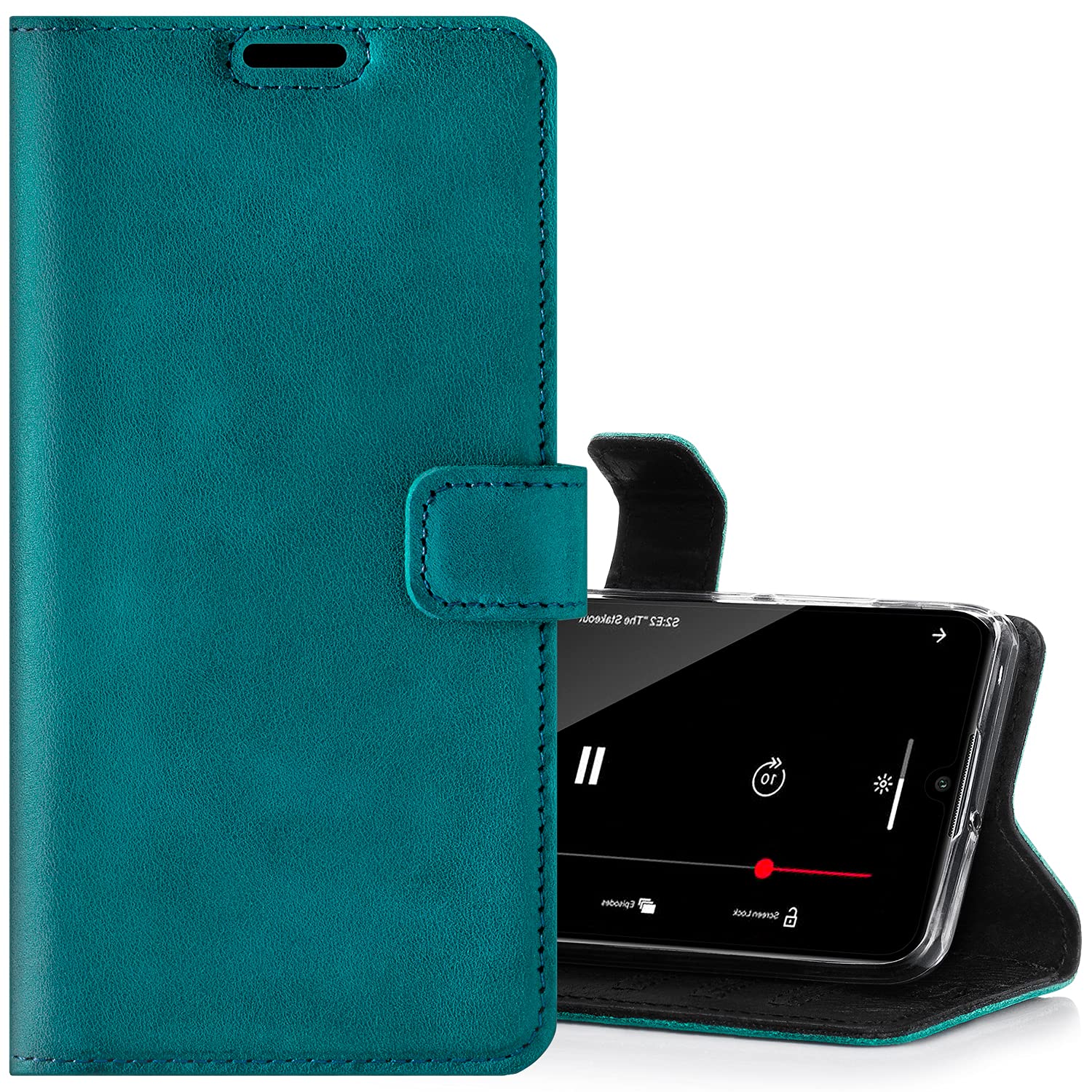 Surazo Leather Wallet Mobile Phone Case Compatible with Samsung S21 Plus - Flip & Fold Smartphone Case with Stand, RFID Blocker, Magnet Closure, 3 Slots for Bank Cards - Handcrafted European Leather
