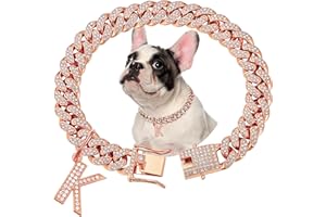 Rosegold Dog Chain Diamond Cuban Collar - Walking Metal Chain, Pet Jewelry Accessories for Dogs Cats (18inch, Rosegold)