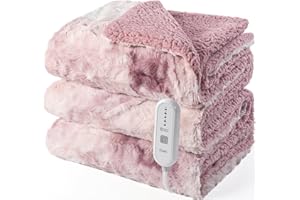 DOWIN Heated Blanket Full Size,Pink Electric Blanket 72"x 84",Soft Faux Fur Tie-Dye Heating Blanket,5 Heating Levels & 10 Hrs Auto Off,Over-Heat Protection, ETL Certification