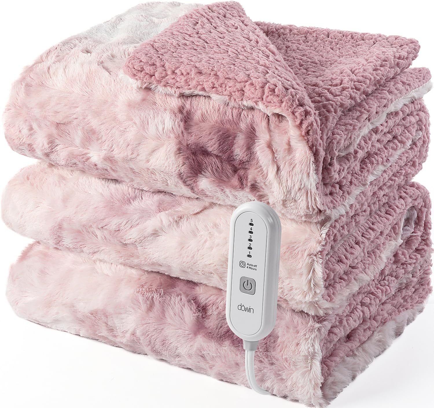 Photo 1 of Dowin Heated Blanket Throw,Pink Heating Throw Blanket 50" x 60" Reversible Faux Fur & Sherpa,5 Heat Levels & 4Hrs Auto Off, Over-Heat Protect,ETL Certification Machine Washable,Idea Gift