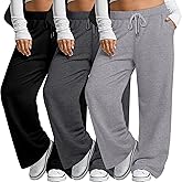 Velvelhall 3 Pack Women's Plus Size Wide Leg Pants Drawstring Lounge Pants with Pockets Loose Yoga Sweatpants Casual Jogger