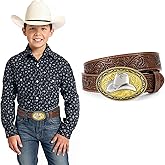 JKEEMI Kids Western Belt for Boys Girls, Embossed Genuine Leather Cowboy Cowgirl Belt for Jeans Pant Dresses Gift