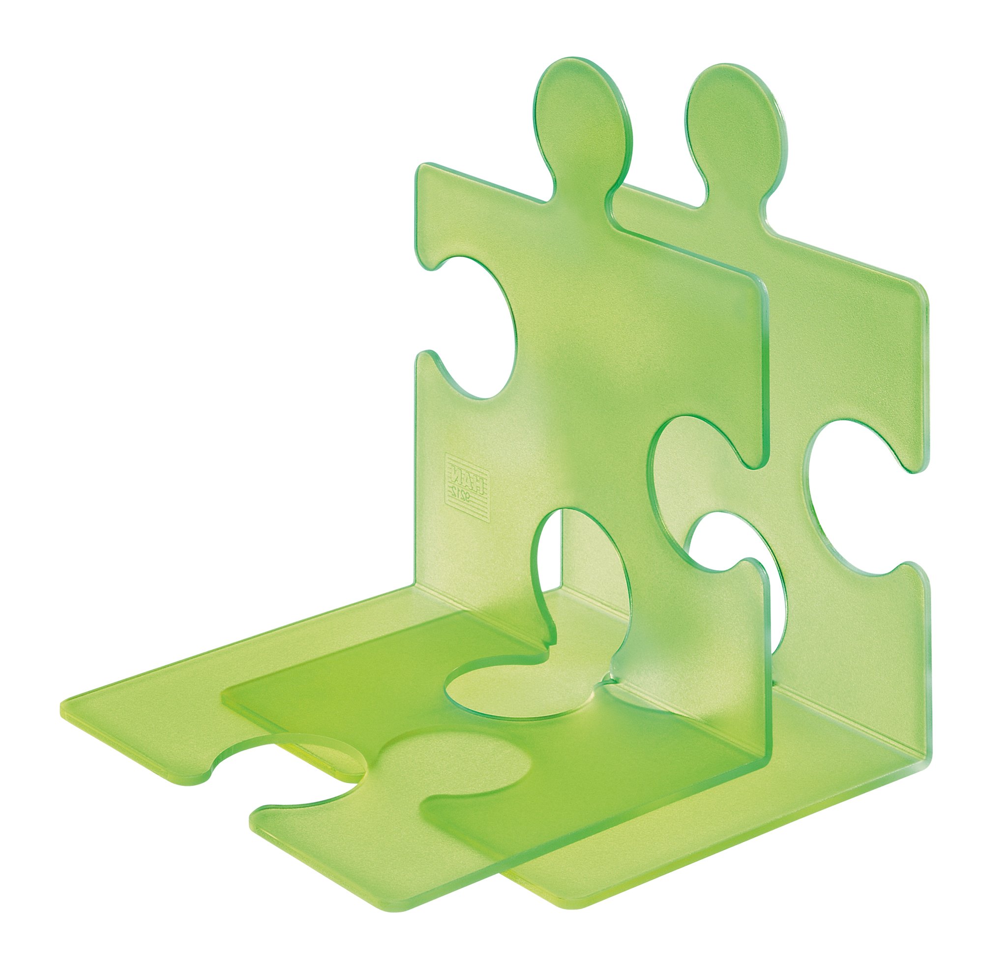 HAN 9212-60, CD rack/bookend PUZZLE. Modern, innovative and very stable. Random interlinking. Set of 2, translucent green
