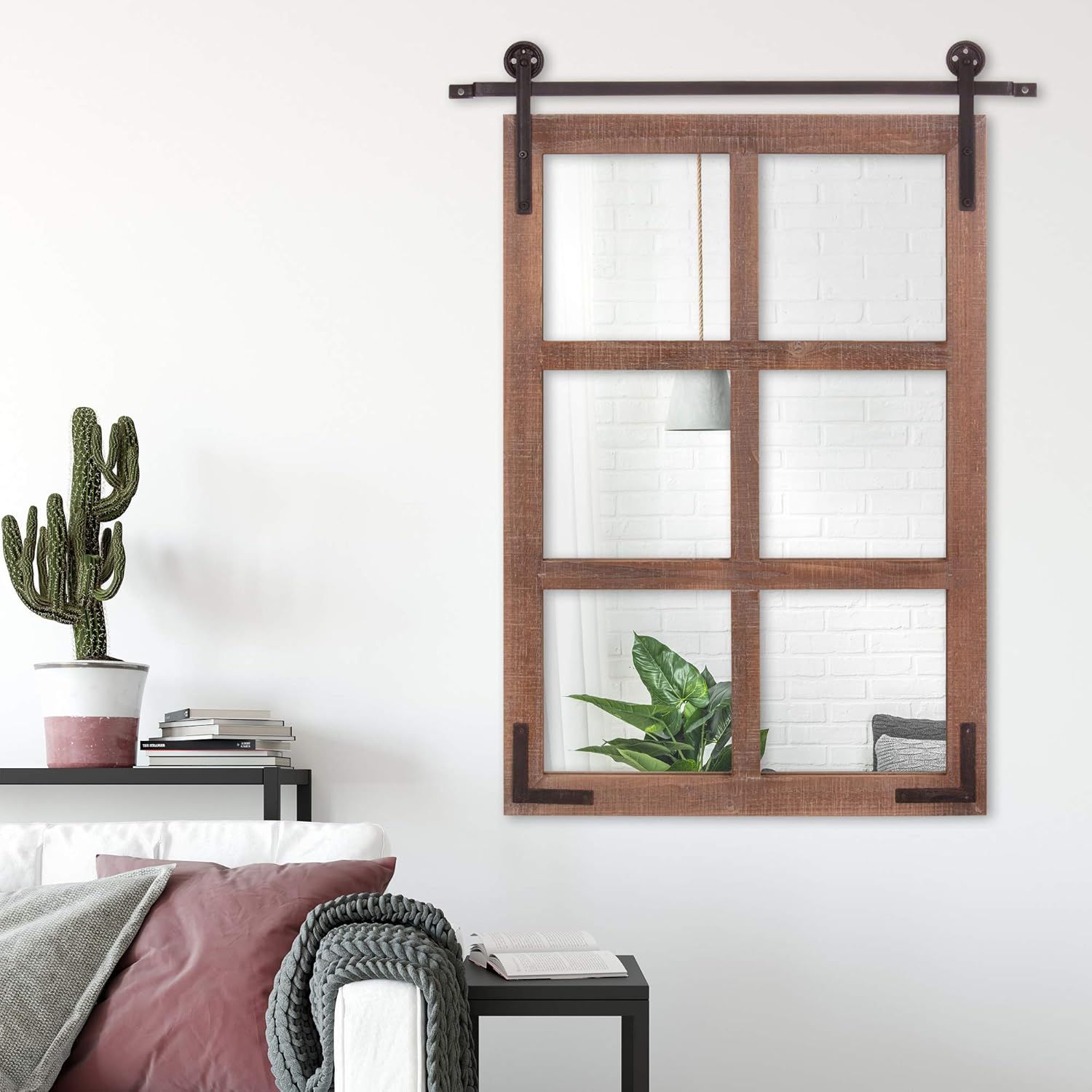Patton Wall Decor 30x36 Sliding Barn Door Wood Window Wall Mounted Mirrors, Brown: Home & Kitchen
