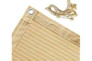 Shatex 90% Shade Fabric 6X 16ft Sun Shade Cloth Taped Edge with Grommets Sun-Block Mesh Shade for Pergola Cover Canopy Wheat, 12 Bungee Balls