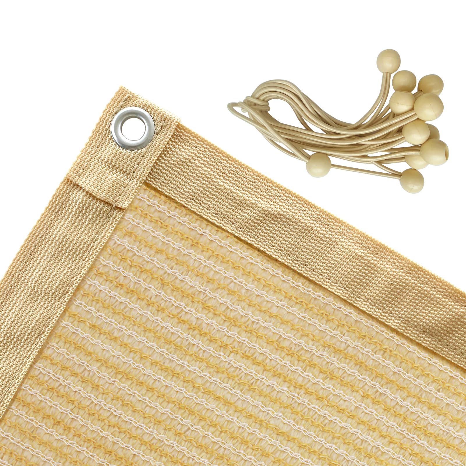 Shatex 90% Sun Shades for Patios 10x 20ft Shade Fabric Sun Shade Cloth Taped Edge with Grommets Sun-Block Mesh Shade for Pergola Cover Canopy Wheat, 12 Bungee Balls Image