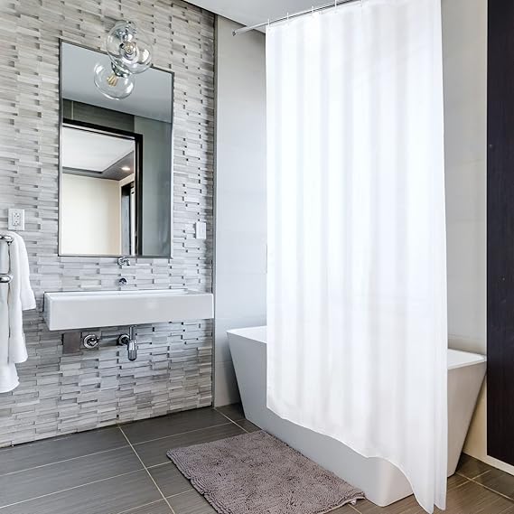 VALNEO Duschvorhang mit Anti-Schimmel-Effekt, weiß, 180 x 200 cm, inkl. Befestigungsringen