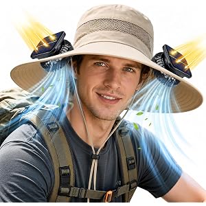 Solar Fan Hat, UPF 50+ Wide Brim Sun Hat with 2 Fans, 2-in-1 Solar & USB Charging 3 Speeds Adjustable, Hat with Fans for Men