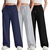 LessonZoo 3 Pack Girls Wide Leg Sweatpants Drawstring Baggy Pants Teen Girls Athletic Joggers Pants with Pockets 5-14Y