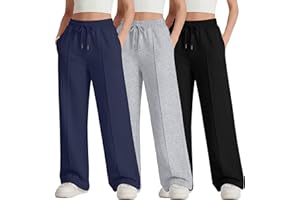 LessonZoo 3 Pack Girls Wide Leg Sweatpants Drawstring Baggy Pants Teen Girls Athletic Joggers Pants with Pockets 5-14Y