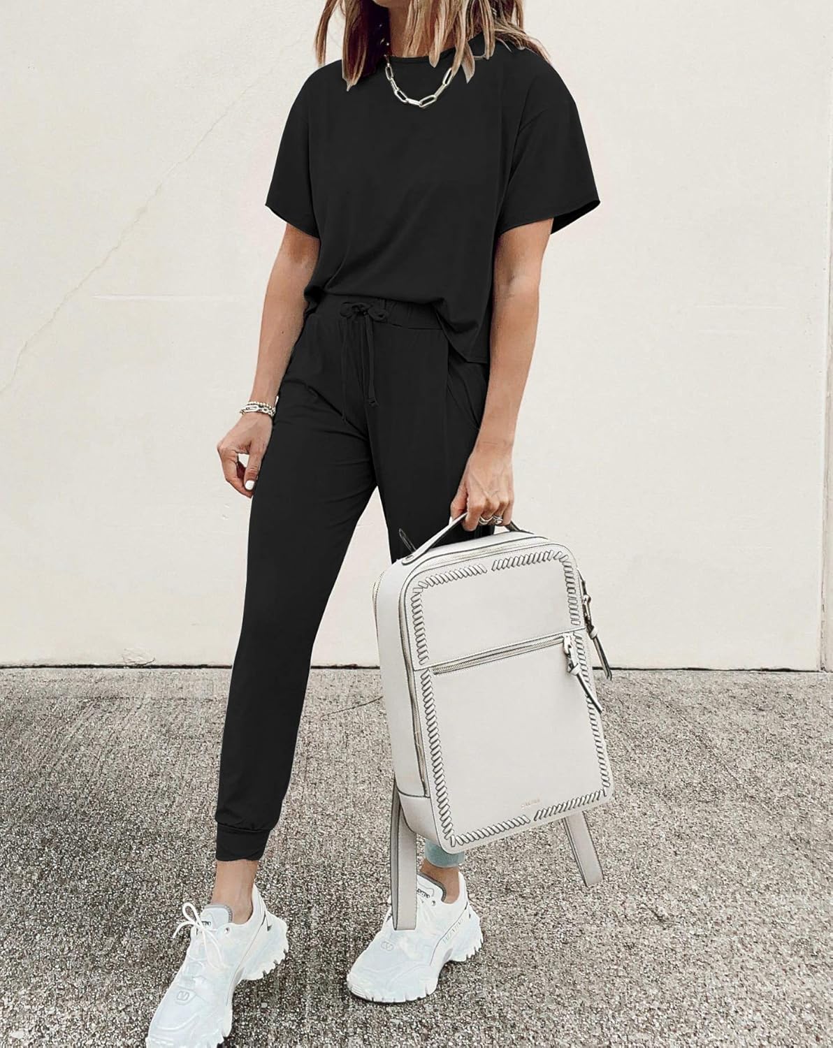PRETTYGARDEN Women’s Two Piece Outfit Short Sleeve Pullover With Drawstring Long Pants Tracksuit Jogger Set with Pockets at  Women’s Clothing store