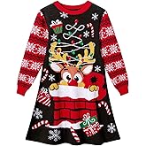 ALLIFly Girls Christmas Dress Winter Knit Sweater Dresses Long Sleeve Xmas Gifts 4-11 Years