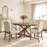 LUMISOL 5-Piece Round Dining Table Set with Chairs, Farmhouse Kitchen Table Set with Extendable Round Table, Solid Wood Table and Chairs Set for Kitchen, Dining Room, Living Room, Natural