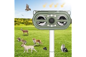 AMSQTO Solar Ultrasonic Animal Repeller, 2024 Dog Cat Repellent Outdoor, Deer Repellent with Motion Detection LED Flashing Light for Squirrel, Rabbit, Bird,Raccoon, Fox, Deer, Skunk, etc