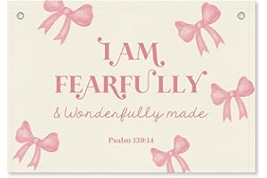 KIDEAR Pink Bow bible verses wall decor 'I Am fearfully and wonderfully made' Linen Banner for Baby Girl nursery,christian wall art Playroom Accent for Tween and Teen Girls Room Aesthetic-A05