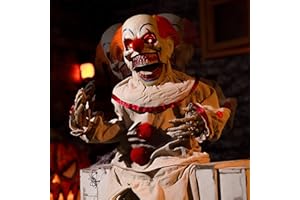 ELAMAS Animatronic Sitting Clown Halloween Animated Decorations - Sound Activated with Creepy Sound, Light Up Eyes, Scary Motion, Haunted House Holiday Decor Horror Prop, Indoor/Outdoor, Spooky Decoration