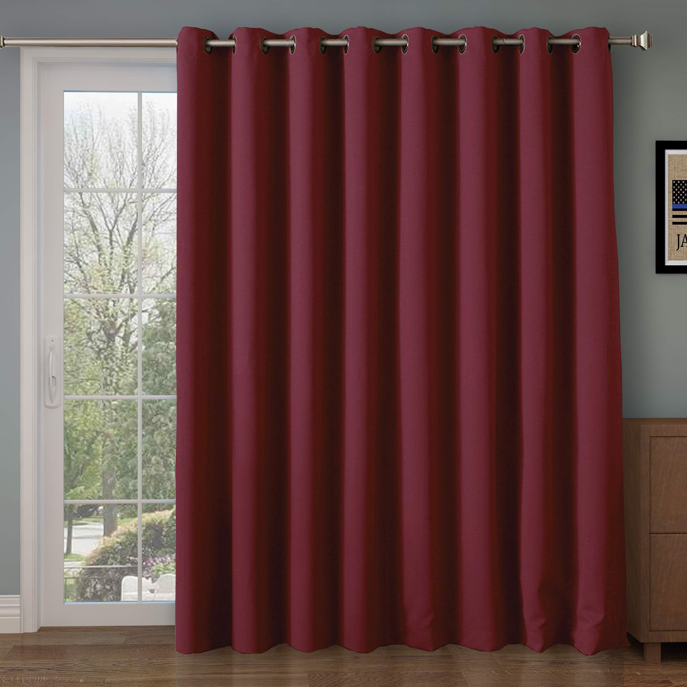 Rose Home Fashion Blackout Sliding Door Curtains, Room Darkening Thermal Insulated Curtains for Living Room Bedroom, Sliding Glass Door Drapes, 1 Panel, W100 x L96, Burgundy Image