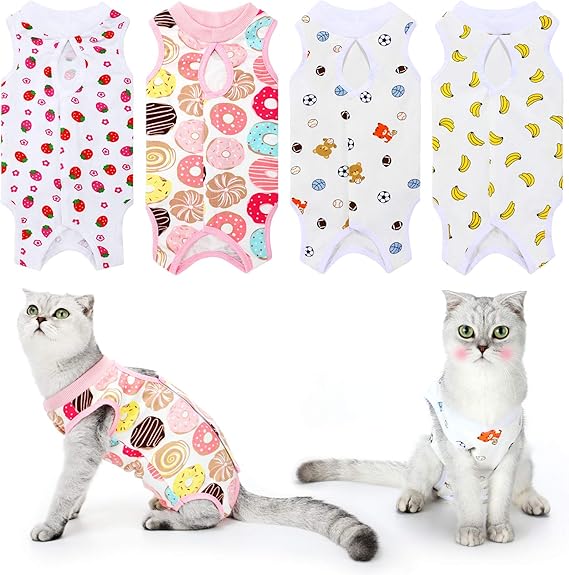 4 Pieces Cat Recovery Suits Cotton Cat Recovery Body Wraps Breathable