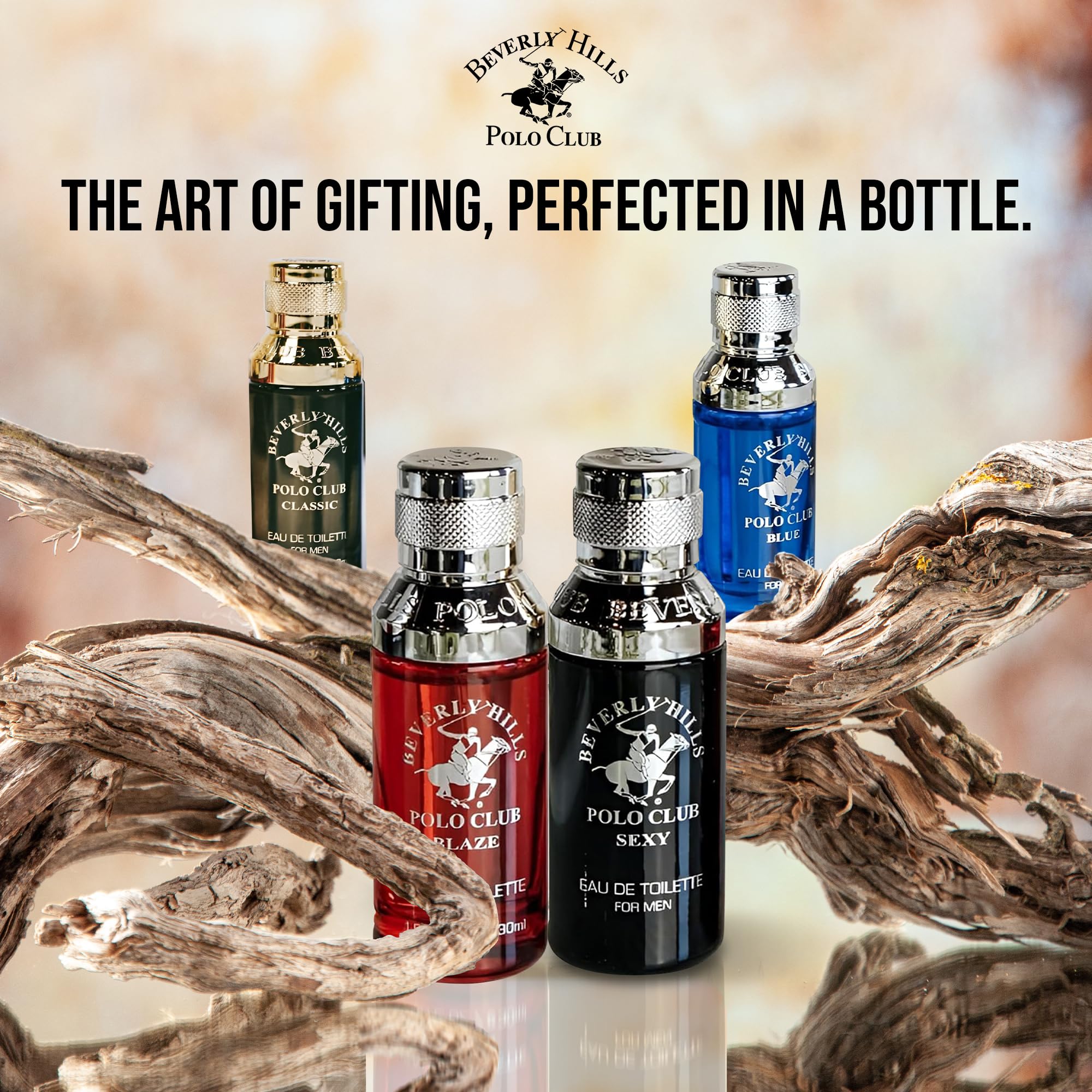 Beverly Hills Polo Club Men's Fragrance Collection - 4 Premium Eau de Toilette Colognes (1oz Each) - Diverse, Long-Lasting Scents: Blaze, Blue, Classic, Sexy - Ideal Gift Set for Him