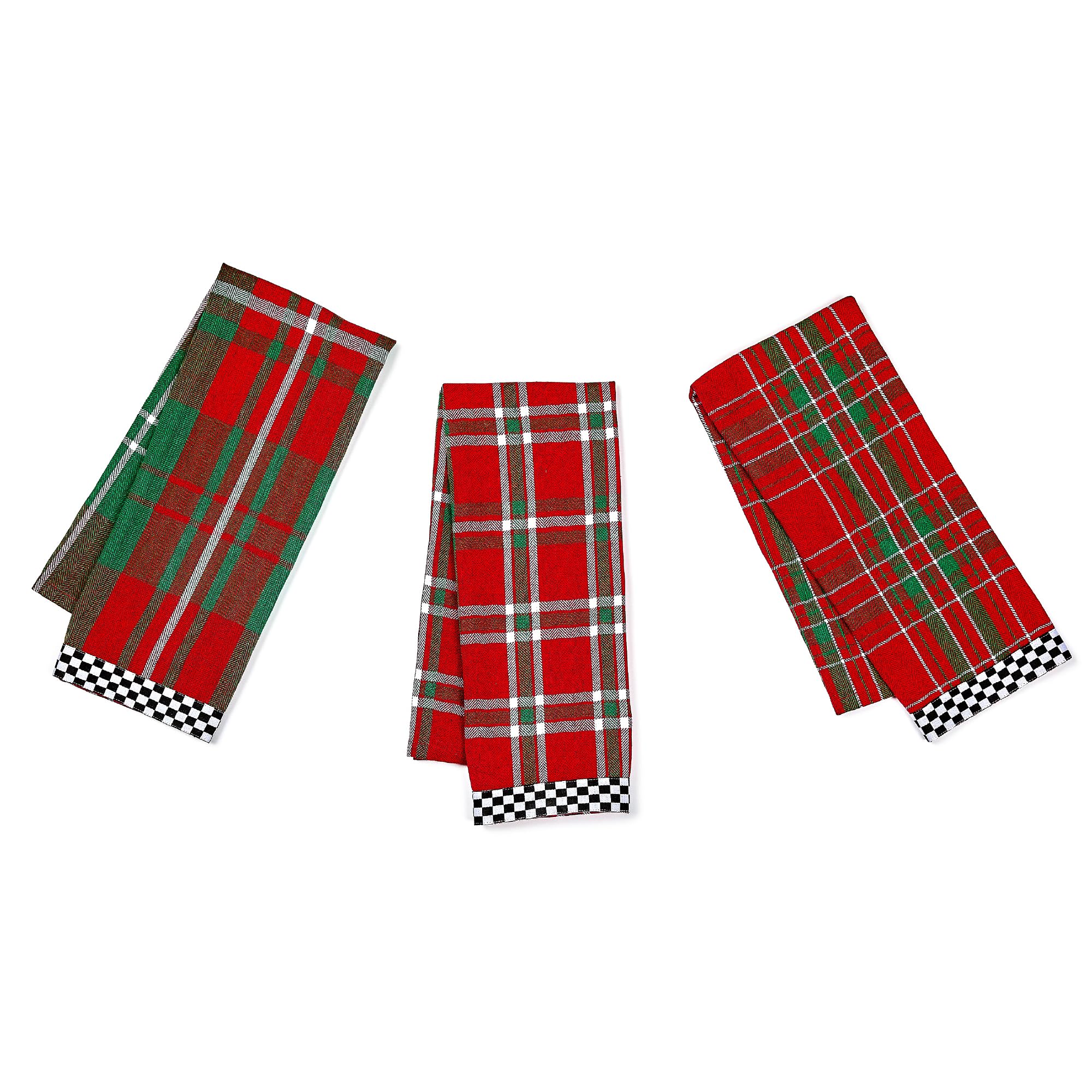 MACKENZIE-CHILDS Set of 3 Cotton Dish Towels, Decorative Kitchen Towels, Woven, Festive Image
