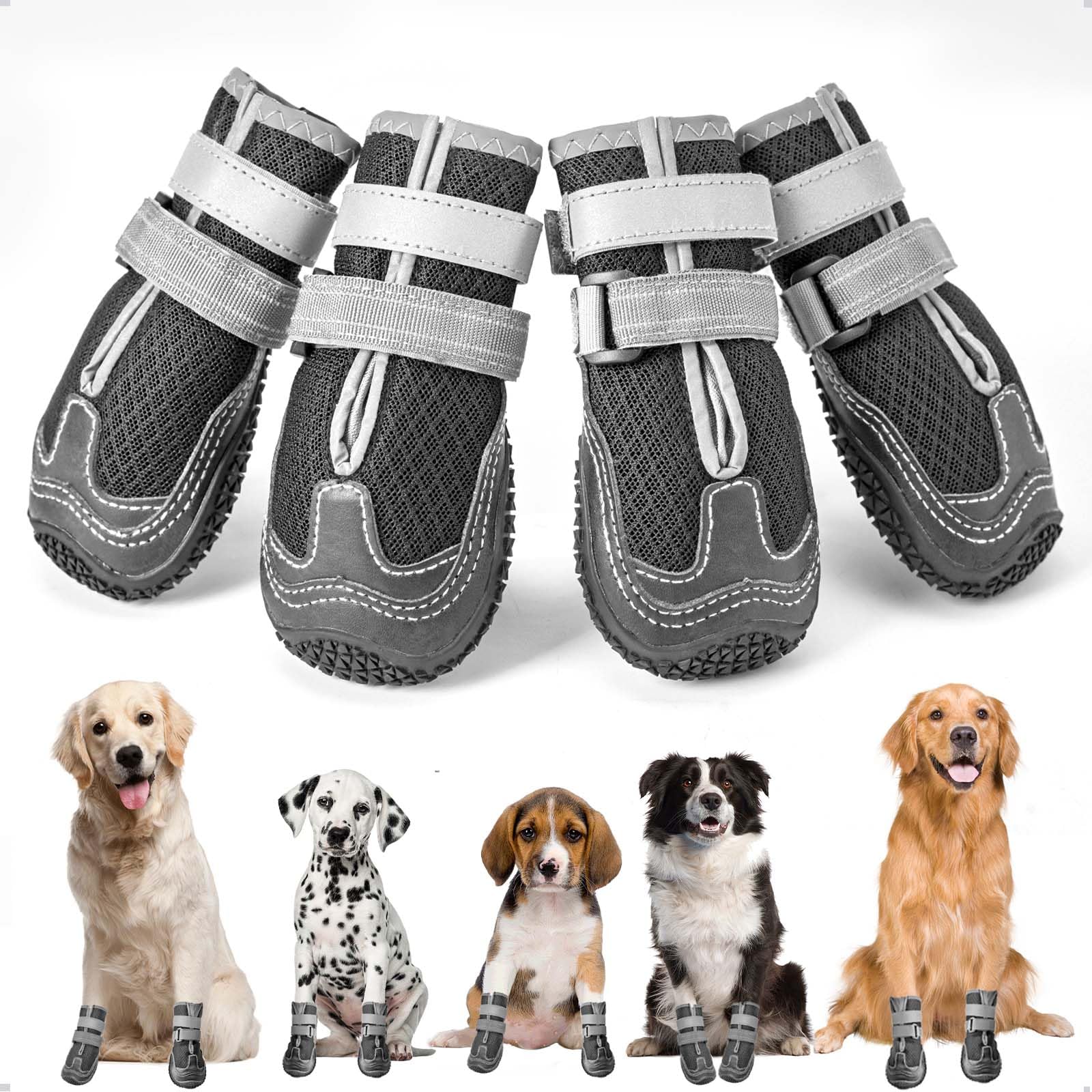 Ohcozzy Dog Shoes with Breathable Mesh, Anti-Slip Dog Boots with Reflective Straps, Wear-resistant Rubber Sole Dogs Paw Protector for Small Medium Large Dogs 4 Pcs(M,Black) — image 1