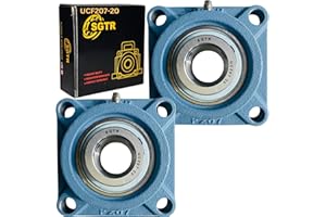 SGTR (2 Pack) Heavy Duty UCF207-20 Square Flange Bearing, Heavy Duty Industrial Grade, 1-1/4 inch Bore, Super Protective Seal, Self-Alignment, Chrome Steel and Solid Cast Iron Bearing Units