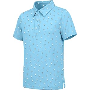 DRONIRING Boys' Golf Polo, Short Sleeve School Uniform Collared Shirts | Funny Golf Print Pattern, UPF 50+, Moisture Wicking,